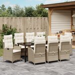 vidaXL Ensemble de jardin de 9 pièces avec coussins - Beige Poly Rattan