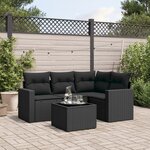 vidaXL Salon de jardin 5 Pièces avec coussins noir résine tressée