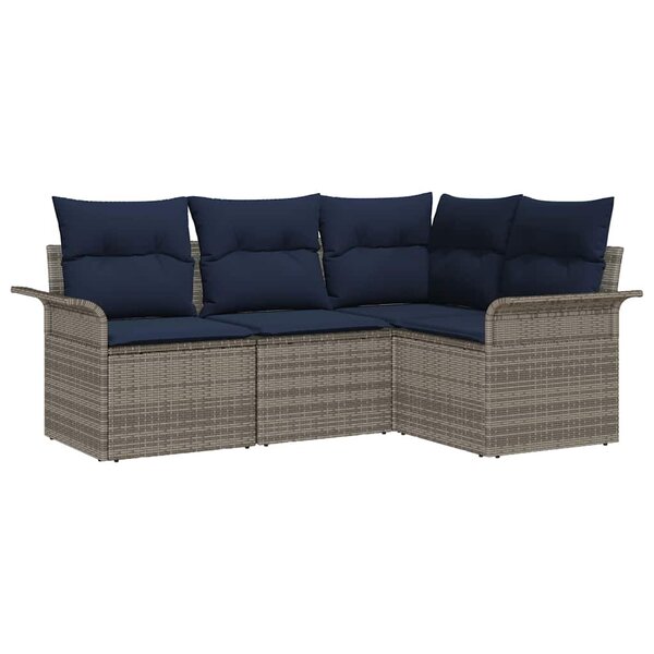 vidaXL Ensemble de canapé de jardin avec coussin 4 Pièces Gris polyrotin