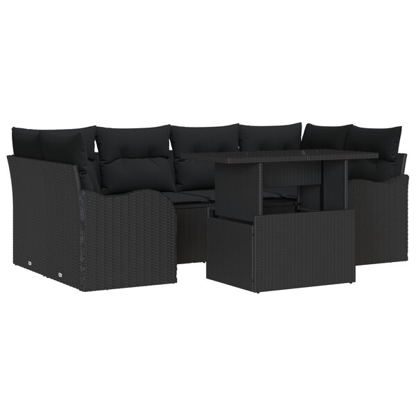Ensemble de Sofa de Jardin vidaXL 7 Pièces avec Coussins Noir Poly Rotin