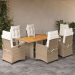 vidaXL Ensemble à manger de jardin coussins 7 Pièces mélange beige rotin
