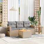 vidaXL Salon de jardin avec coussins 4Pièces mélange beige résine tressée