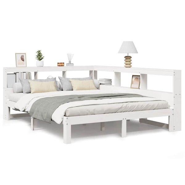 vidaXL Lit bibliothèque sans matelas blanc 140x190 cm bois pin massif