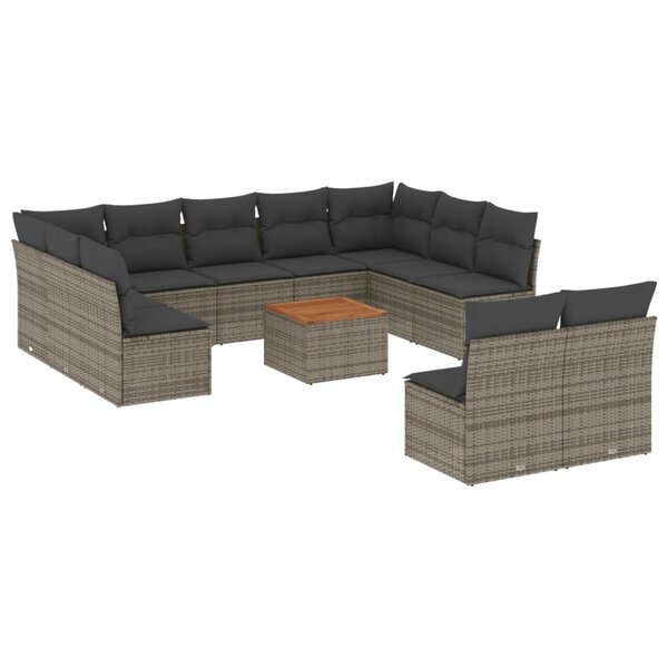 vidaXL Salon de jardin avec coussins 12 Pièces gris résine tressée