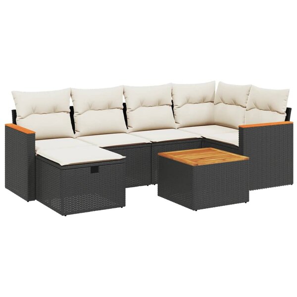 vidaXL Salon de jardin 7 Pièces avec coussins noir résine tressée