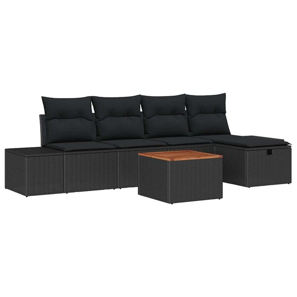 vidaXL Ensemble de canapé de jardin avec coussin 6 Pièces Noir Poly rotin