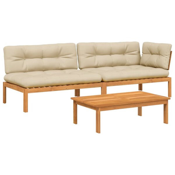 vidaXL Salon palette de jardin avec coussins 3Pièces bois d'acacia massif