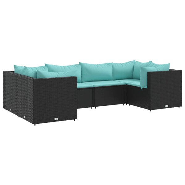 vidaXL Salon de jardin 6 Pièces avec coussins Noir Résine tressée
