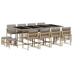 vidaXL Ensemble à manger de jardin coussins 13 Pièces mélange beige rotin