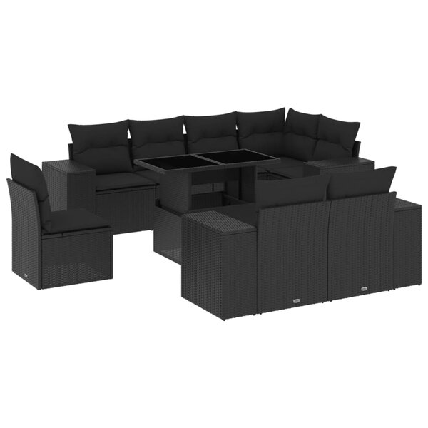 vidaXL Salon de jardin 9 Pièces avec coussins noir résine tressée