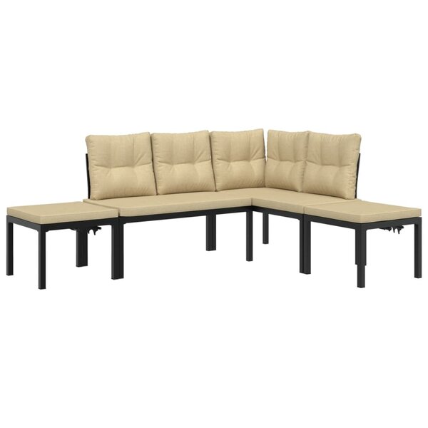 vidaXL Salon de jardin avec coussins 4 Pièces noir acier enduit de poudre