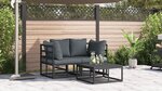 vidaXL Ensemble de canapé de jardin avec coussin 3 Pièces Noir Aluminium