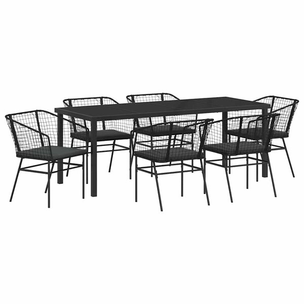 vidaXL Ensemble de salle à manger pour jardin 7 pc Noir polyrotin