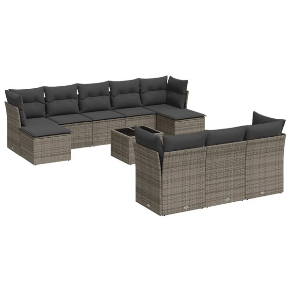 vidaXL Salon de jardin 11 Pièces avec coussins gris résine tressée
