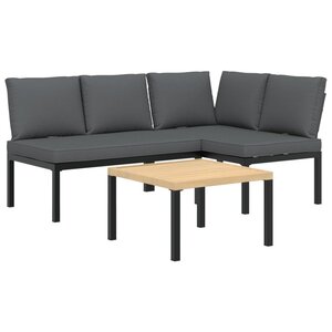 vidaXL Salon de jardin 3 Pièces avec coussins noir aluminium