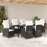 vidaXL Set de jardin 7 pièces avec coussins Noir Poly Rattan