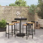 vidaXL Ensemble de bar jardin 5 Pièces noir poly rotin/bois massif acacia