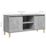 vidaXL Meuble TV avec pieds en bois massif Gris béton 103 5x35x50 cm