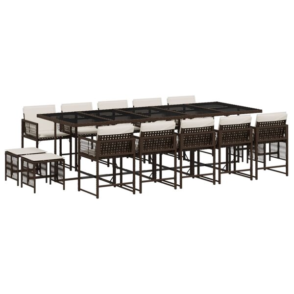 vidaXL Ensemble à manger de jardin avec coussins 15 Pièces marron rotin