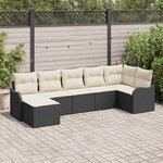 vidaXL Ensemble de canapé de jardin 7 Pièces Noir et blanc Poly rotin