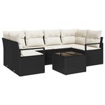 Ensemble de salon de jardin 7 pièces avec coussins Noir Poly Rattan