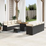 vidaXL Ensemble de Canapés de Jardin 11 Pièces avec Coussins en Poly Rattan Noir Acacia