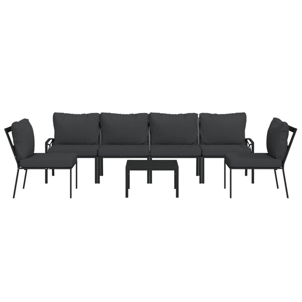 Salon de jardin meuble d'extérieur ensemble de mobilier 7 pièces avec coussins gris bambou acier 02_0017181