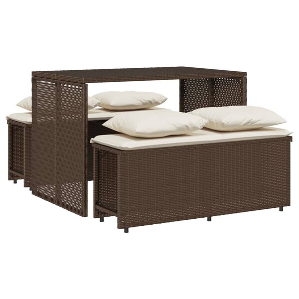 vidaXL Ensemble à manger de jardin 3 Pièces et coussins marron poly rotin