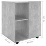 vidaXL Armoire à roulettes Gris béton 60x53x72 cm Bois d'ingénierie