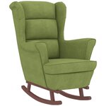 vidaXL Fauteuil à bascule à oreilles en velours vert clair bois massif