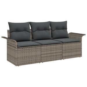 Ensemble de canapé de jardin de 3 pièces avec coussins gris en poly rattan