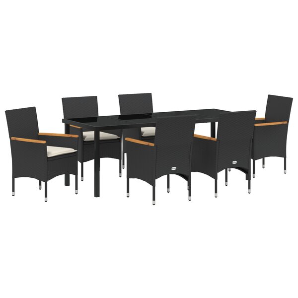 vidaXL Ensemble de salle à manger de jardin 7 pièces avec des coussins en poly rattan noir