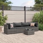 vidaXL Salon de jardin 5 Pièces avec coussins Gris Résine tressée
