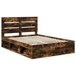 vidaXL Cadre de lit Chêne fumé 140 x 190 cm Bois de pin massif