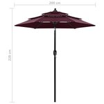 vidaXL Parasol de jardin à 3 niveaux mât en aluminium rouge bordeaux