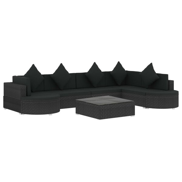 Salon de jardin meuble d'extérieur ensemble de mobilier 8 pièces avec coussins résine tressée noir 02_0017762