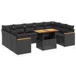 vidaXL Salon de jardin 11 Pièces avec coussins noir résine tressée