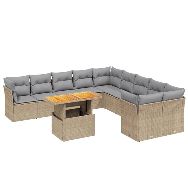 vidaXL Salon de jardin 11 Pièces avec coussins beige résine tressée
