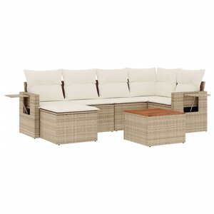 vidaXL Salon de jardin avec coussins 7 Pièces beige résine tressée