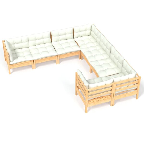 Salon de jardin meuble d'extérieur ensemble de mobilier 8 pièces avec coussins crème bois de pin massif 02_0017567