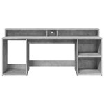 Bureau table poste de travail meuble d'ordinateur informatique étude et lumières LED 200 x 55 x 91cm bois d'ingénierie gris 02_0023803