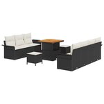 vidaXL Ensemble de canapés de jardin 10 pièces avec coussins noirs en poly rattan et acacia