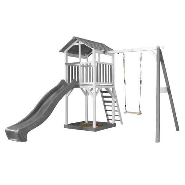 AXI Structure de jeu Beach Tower Blanc Gris avec 1 balancoire et toboggan Gris