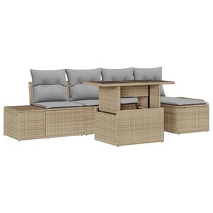 vidaXL Ensemble de canapé de jardin 6 Pièces Beige Poly rotin