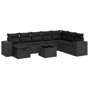 vidaXL Salon de jardin 9 Pièces avec coussins noir résine tressée
