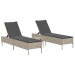 vidaXL Ensemble de chaises longues avec coussins 3Pièces gris clair rotin