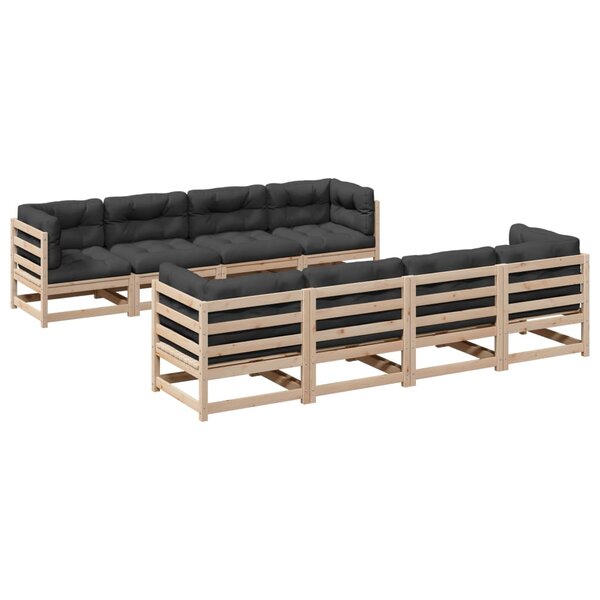 vidaXL Salon de jardin 9 Pièces avec coussins bois de pin massif