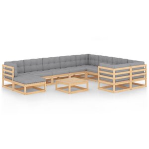 vidaXL Salon de jardin 11 Pièces avec coussins Bois de pin massif