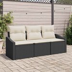 vidaXL Ensemble de canapé de jardin avec coussin 3 Pièces Noir  Crème