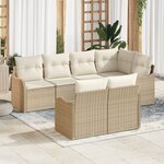 Ensemble de Canapé de Jardin 7 Pièces avec Coussins Beige Poly Rattan